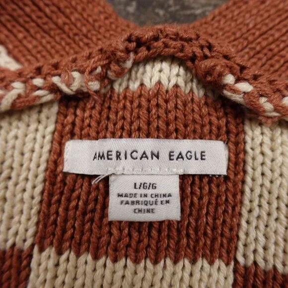 American Eagle Outfitters Rust and Cream Checkerboard Cardigan - Picture 2 of 9